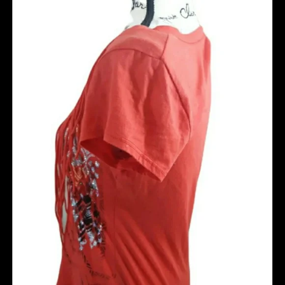 Womens sz Med Orange/Red silver tassel top short sleeve shirt nwotgs - Picture 4 of 8